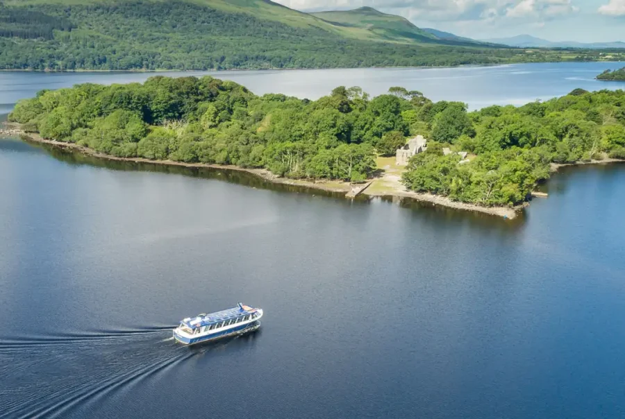 Boat and island in Killarney Lakes