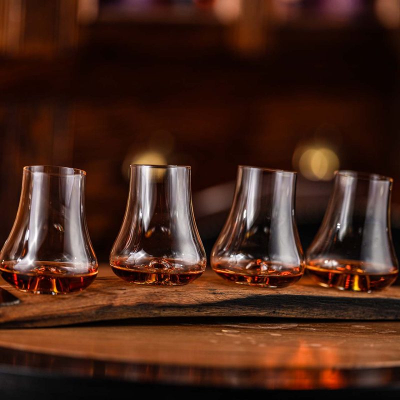 A flight of whiskeys